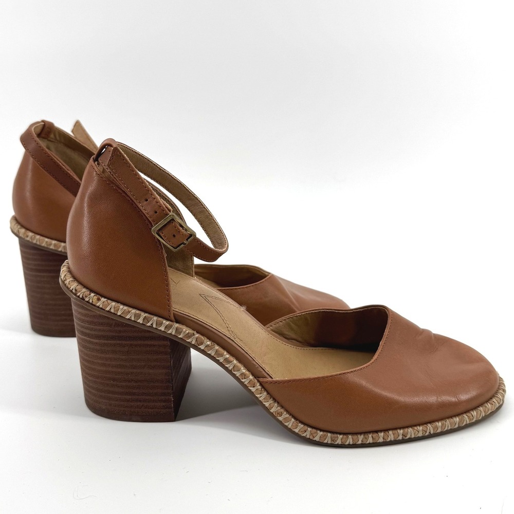 Crown Vintage Pump Women 9 Tan Leather Block Heel Boho Cottagecore Dark Academia